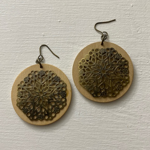 Wood rustic dangle earrings - Picture 1 of 3